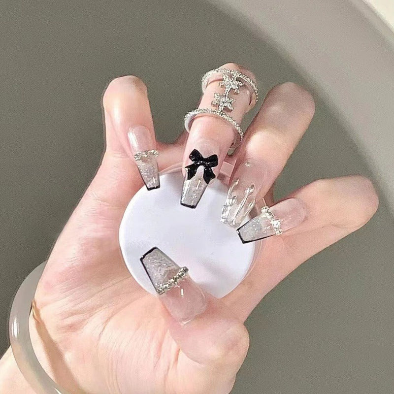 (reusable nail)311 Handmade Phototherapy Armor Wearing Dark Bow Wearing Wholesale Finished Products Reusable Nail Patches