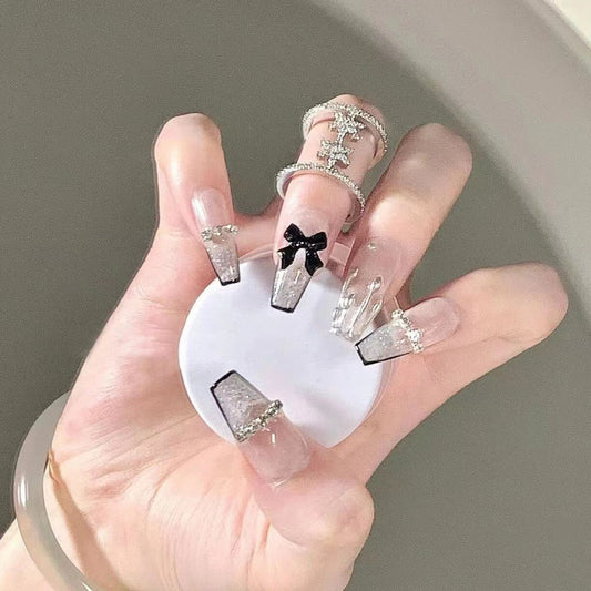 (reusable nail)311 Handmade Phototherapy Armor Wearing Dark Bow Wearing Wholesale Finished Products Reusable Nail Patches