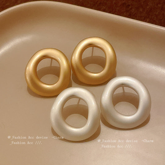 银针金属不规则圆形耳环冷淡风小众简约耳钉高级感百搭耳饰批发女
