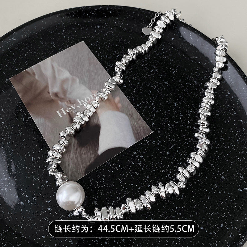 珍珠三角形碎银项链新款小众设计感毛衣链复古时尚百搭饰品批发女