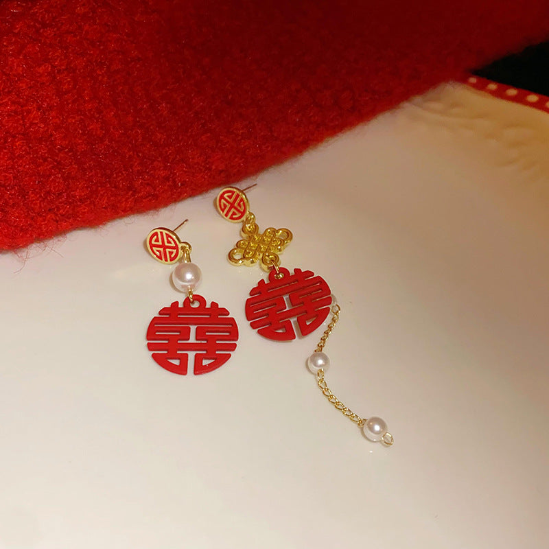 银针新年喜庆红色流苏耳环新娘甜美气质耳钉高级感过年耳饰批发女