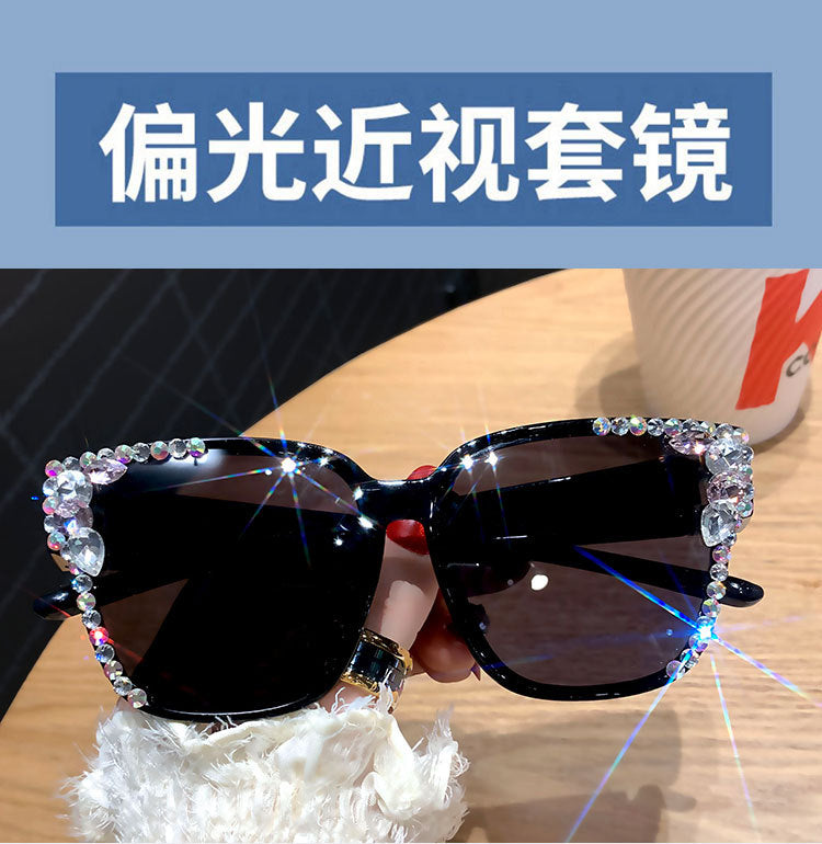 Women's fashion glasses GM套镜近视太阳眼镜女款潮偏光防紫外线钻墨镜超轻戴眼镜上开车
