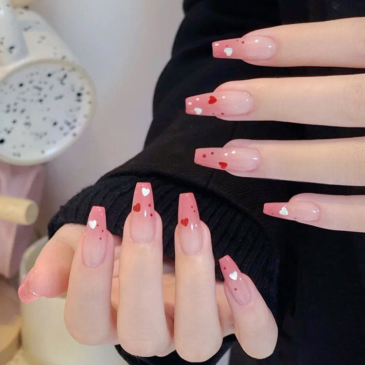 Fashion  nail Wearable Nail Sticker Love Heart Wear Nail Polish Nail Shaped Piece Removable Nail Patch Finished Product Y22