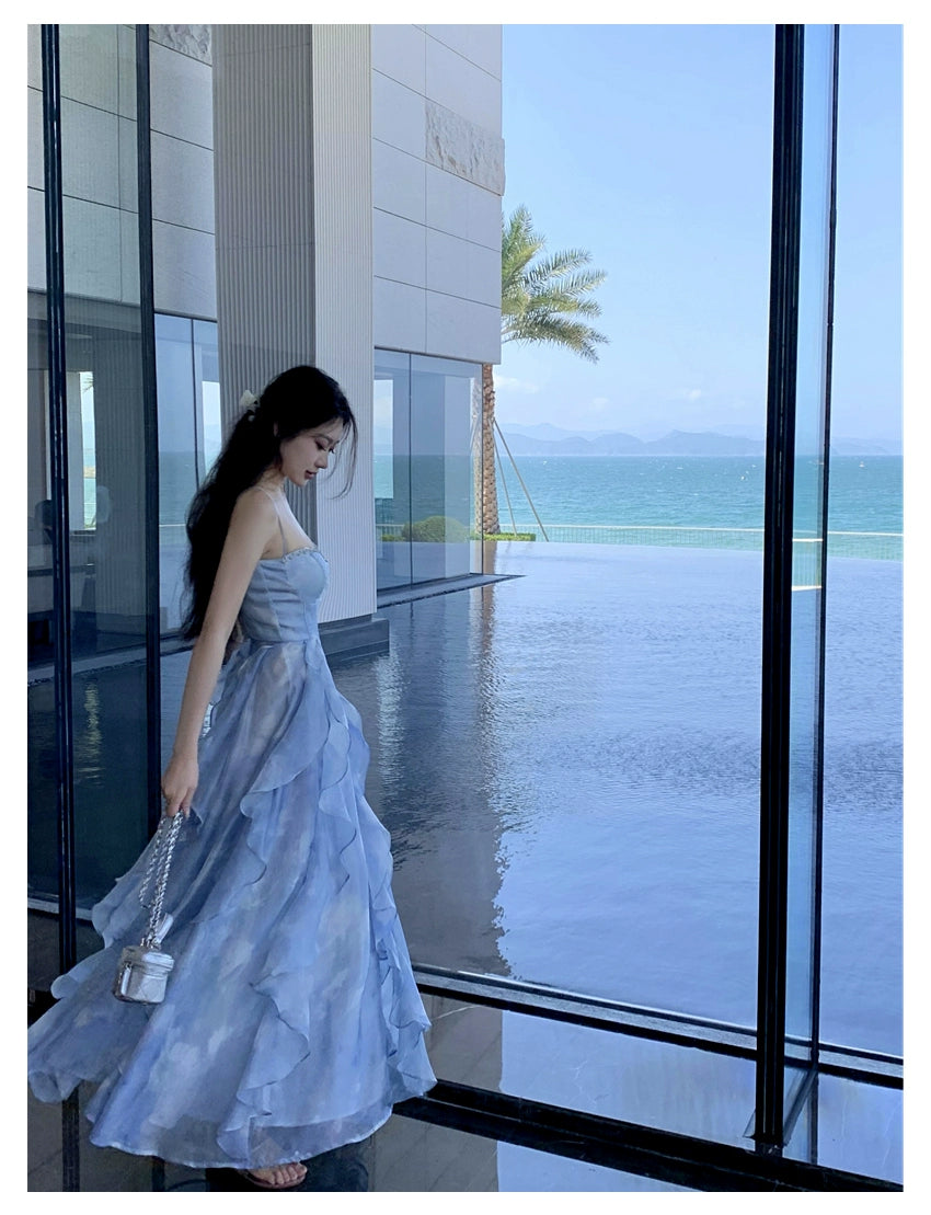 Fashion women's wear Phantom Fairy Seaside Vacation Elegant Beach Dress Ruffled Escape Princess Skirt Summer Sling Dress