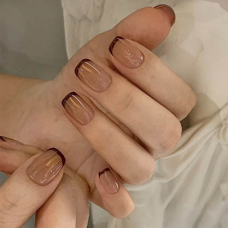 玫瑰拿铁穿戴甲法式指甲贴片渐变美甲片假指甲美甲贴片成品甲30片