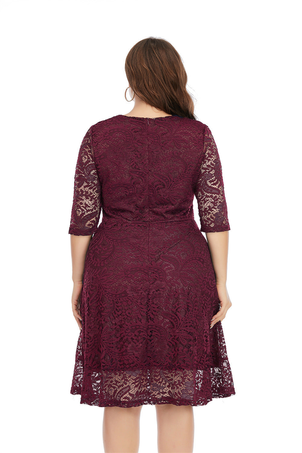 Fashion women's wear 2024   plus Size Women's Clothes round Neck Lace Mid-Length Formal Dress Dress Sq0156