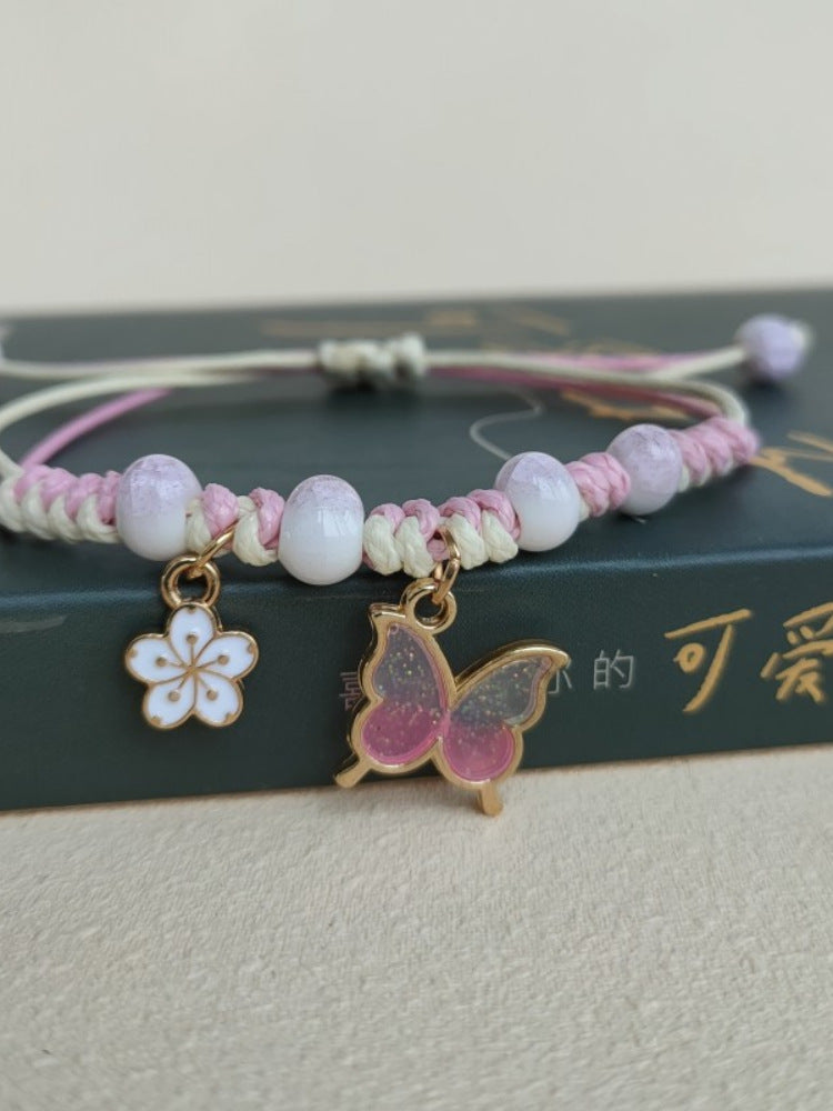 首饰手链Rinhoo Fashion Handmade Purple Butterfly Flower Bracelet For