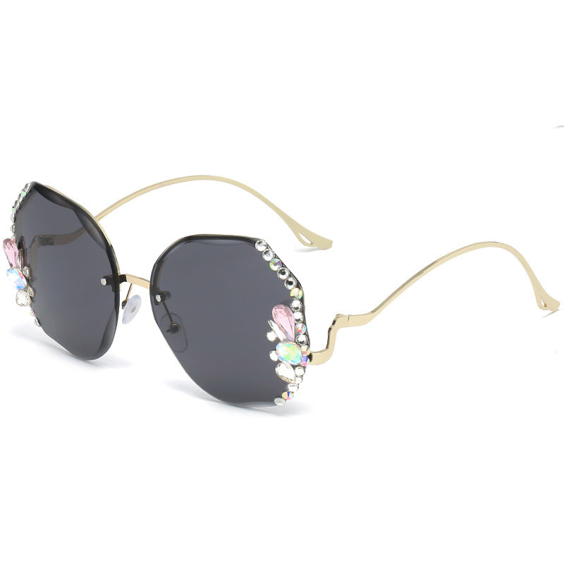 Women's fashion glasses 2024大框跨境韩版水钻太阳眼镜防紫外线水晶墨镜镶钻小香风眼镜女