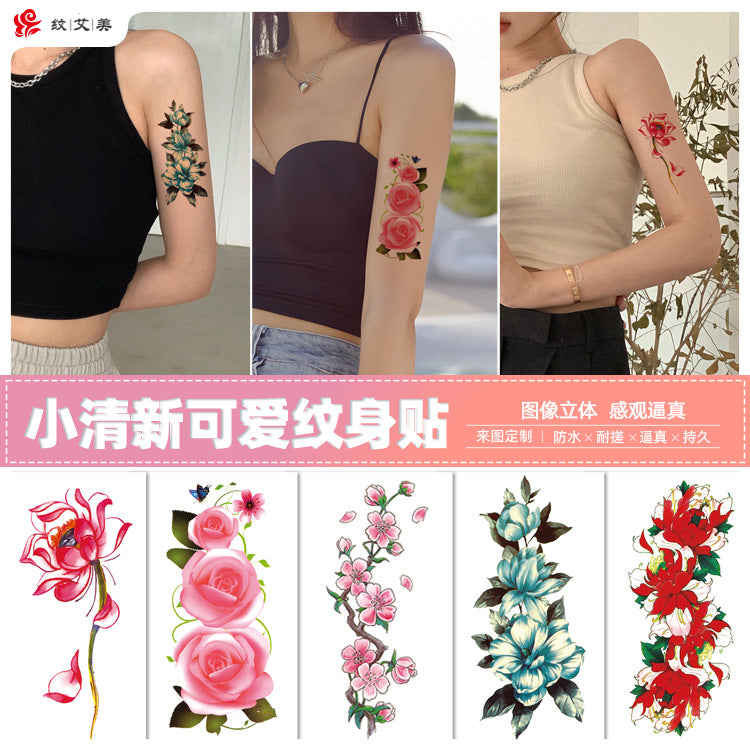 Free shipping Tattoo Factory Wholesale Tattoo Sticker Waterproof Women's Long-Lasting Rose Fresh Flowers Internet Celebrity Big Flower Colorful Plant Tattoo