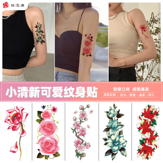 Free shipping Tattoo Factory Wholesale Tattoo Sticker Waterproof Women's Long-Lasting Rose Fresh Flowers Internet Celebrity Big Flower Colorful Plant Tattoo