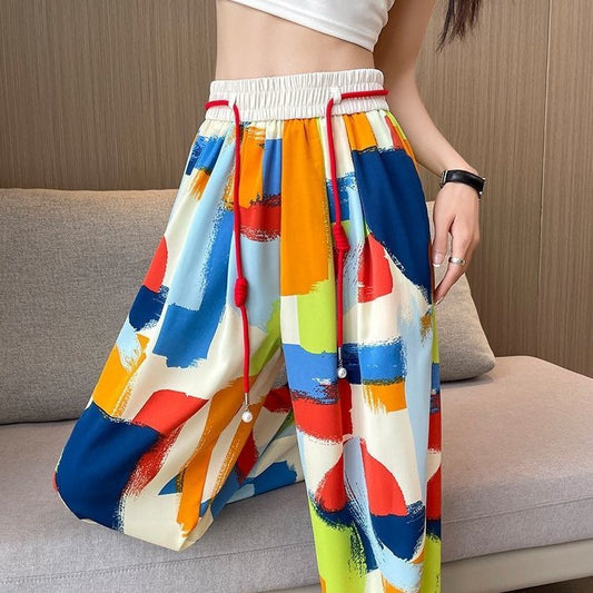 Free shipping  tie-dye wide-leg pants women's 2023 summer thin colorful dopamine drape thin straight casual pants tide