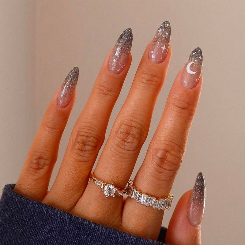暗夜星空穿戴甲法式nails 跨境美甲片外贸假指甲长尖甲型美甲贴片