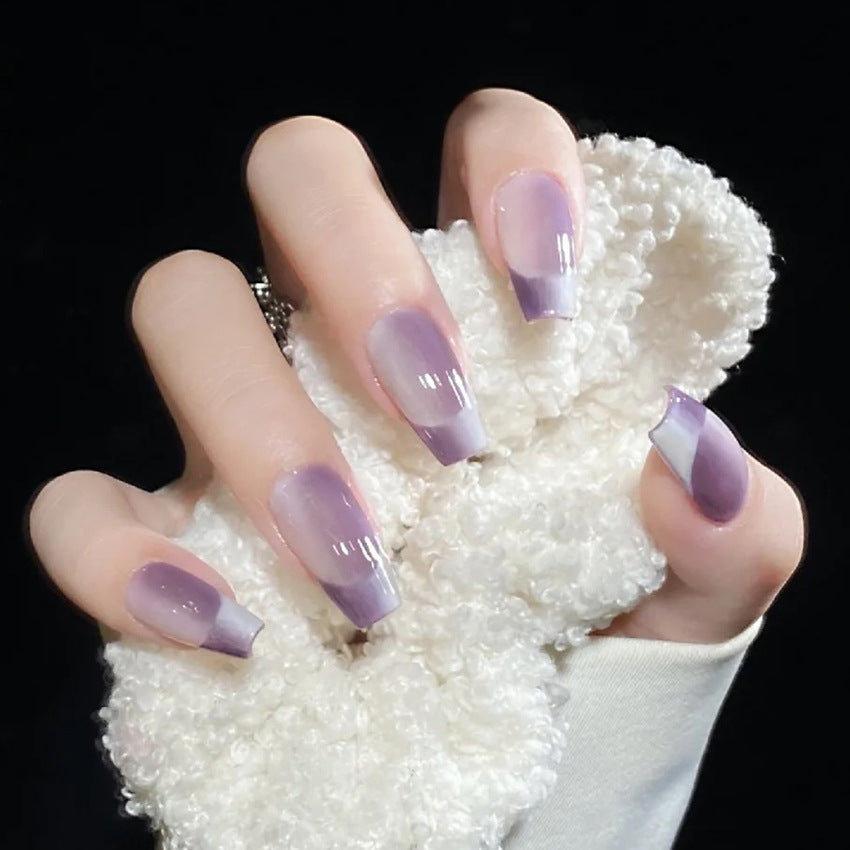 Fashion  nail Pure Want to Wear Manicure Purple Gradient French Fake Nail Patch Removable Wear Nail Wholesale Manicure W4w5