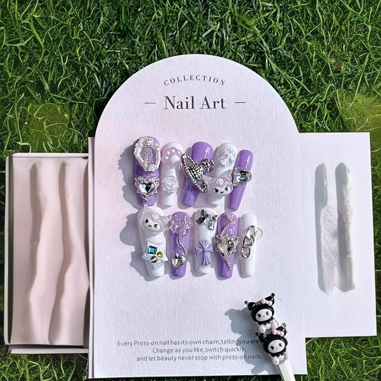 Fake Nails Nail Stickers Dream Purple Princess Style Clow M Hot Girl Wear Armor Handmade Can Be Repeatedly Made
