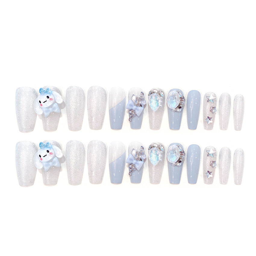 Fashion  nail Fake Nails Nail Stickers Student Cute Cinnamoroll Babycinnamoroll Bow Knot Wear Nail Beauty Nail Piece Handmade U18