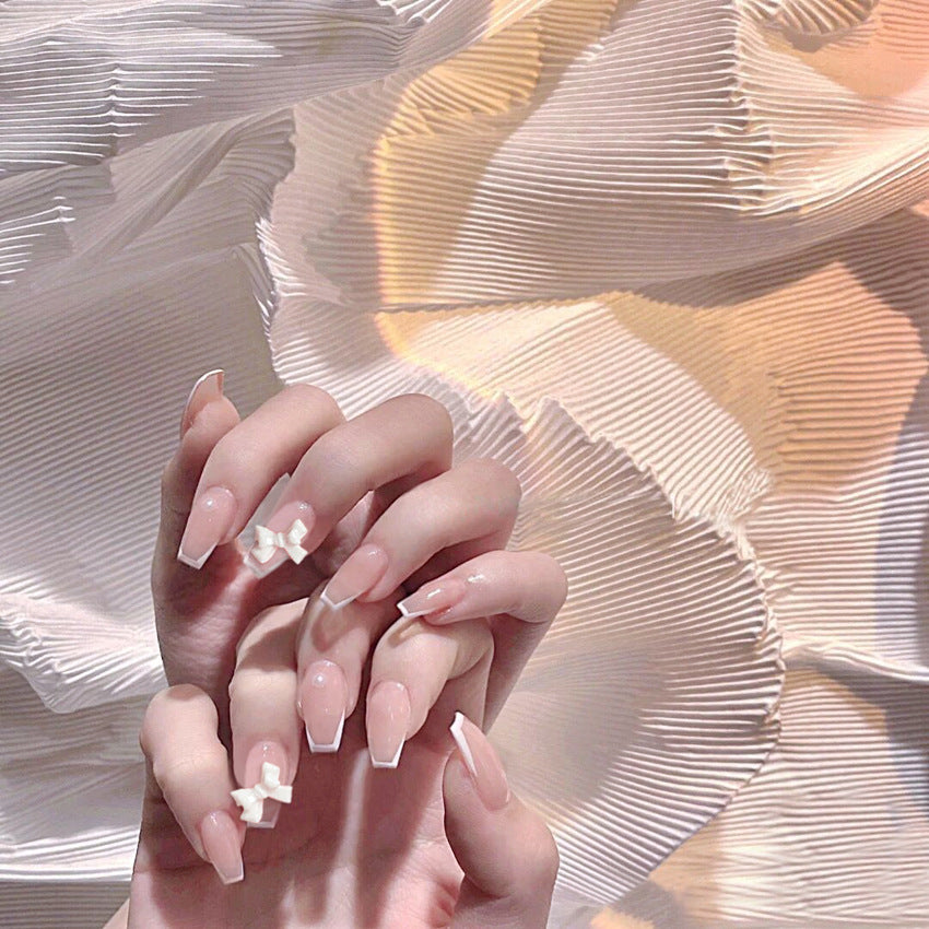Fashion  nail Wear Armor Nail Stickers Nail Patch Fake Nails Detachable Bow White Edge Nail Sticker X33