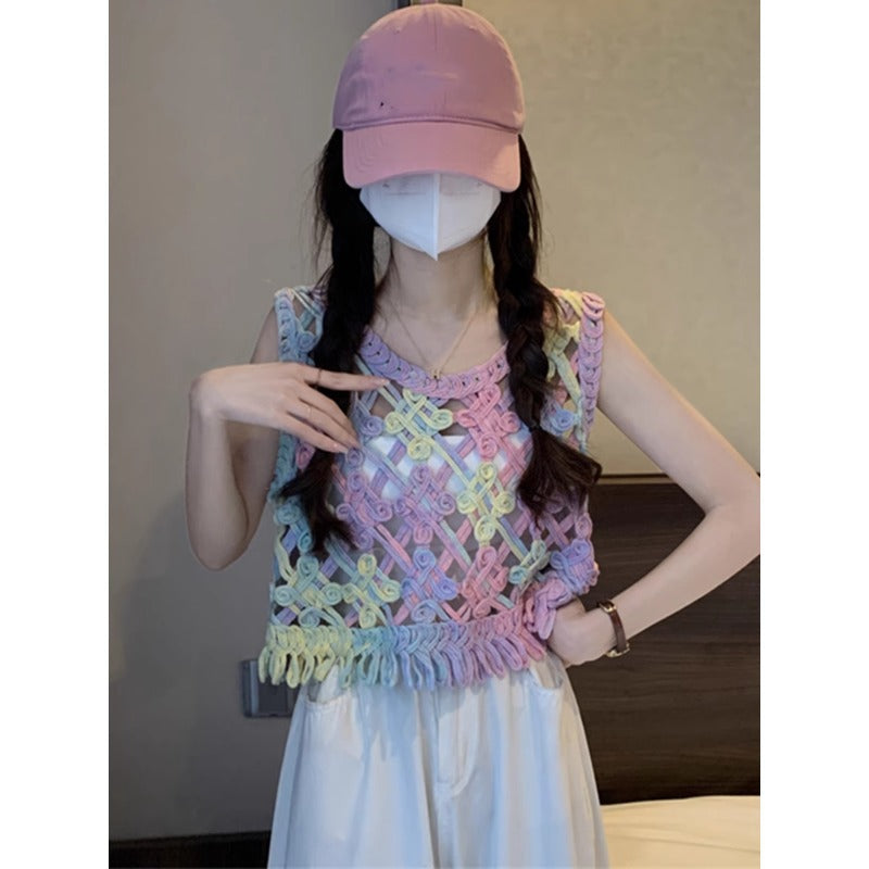 Dopamine tops Free shipping Tattoo Purple suspender vest women's summer outer wear concert wear dopamine bright seaside fringed Thai jazz top