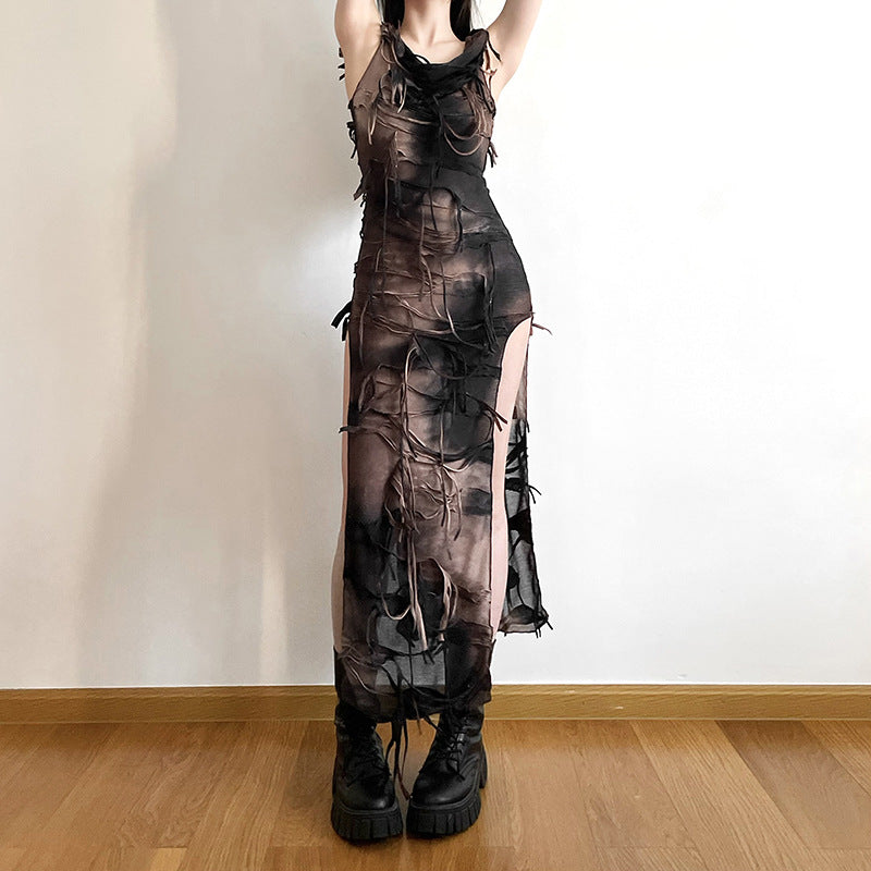 Free shipping  new women's clothing solid color slim-fitting street fashion U-neck sleeveless split dress