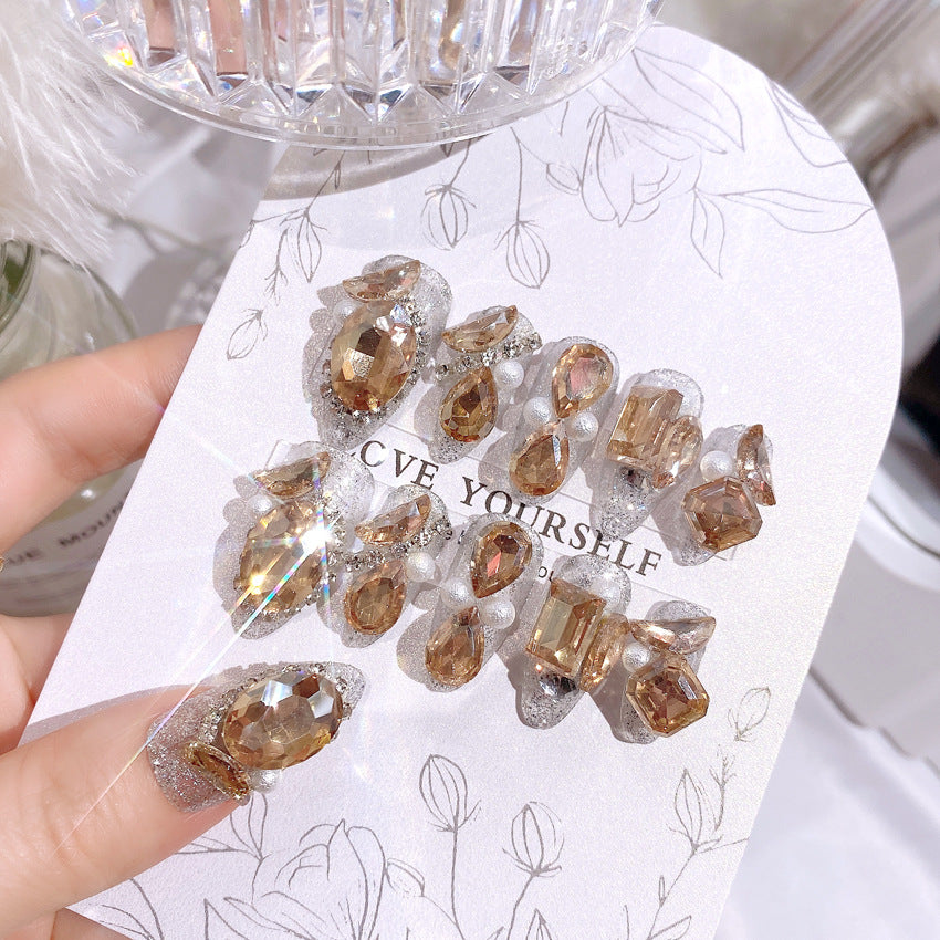 Fashion  nail New Nail Beauty Wear Nail Ins Advanced Pure Desire Wind Nail Patch Wear Nail Rhinestone Big Diamond Nail Stickers U8