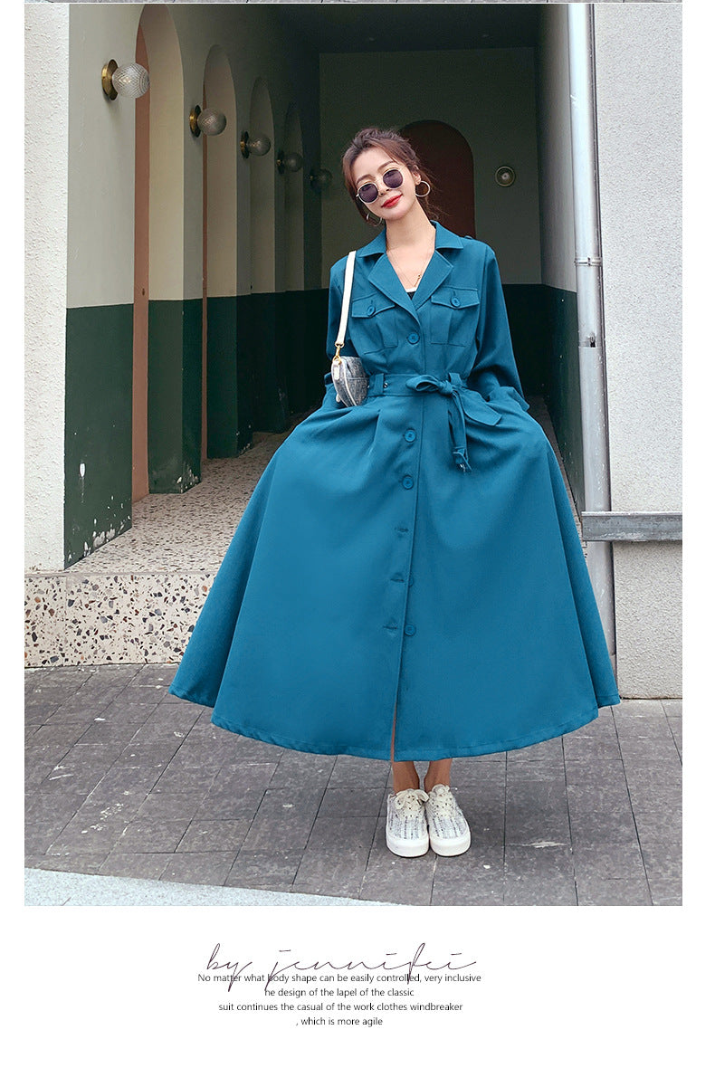 Fashion women's wear Real Shot Large Skirt Windbreaker Dress Women's Mid-Length 2024 Autumn and Winter Clothing New Waist Trimming Fashion Fashion Coat