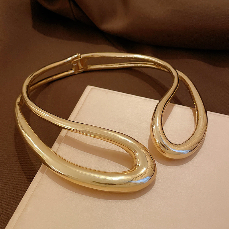 欧美金属双层几何开口项链夸张小众设计感锁骨链冷淡风饰品批发女
