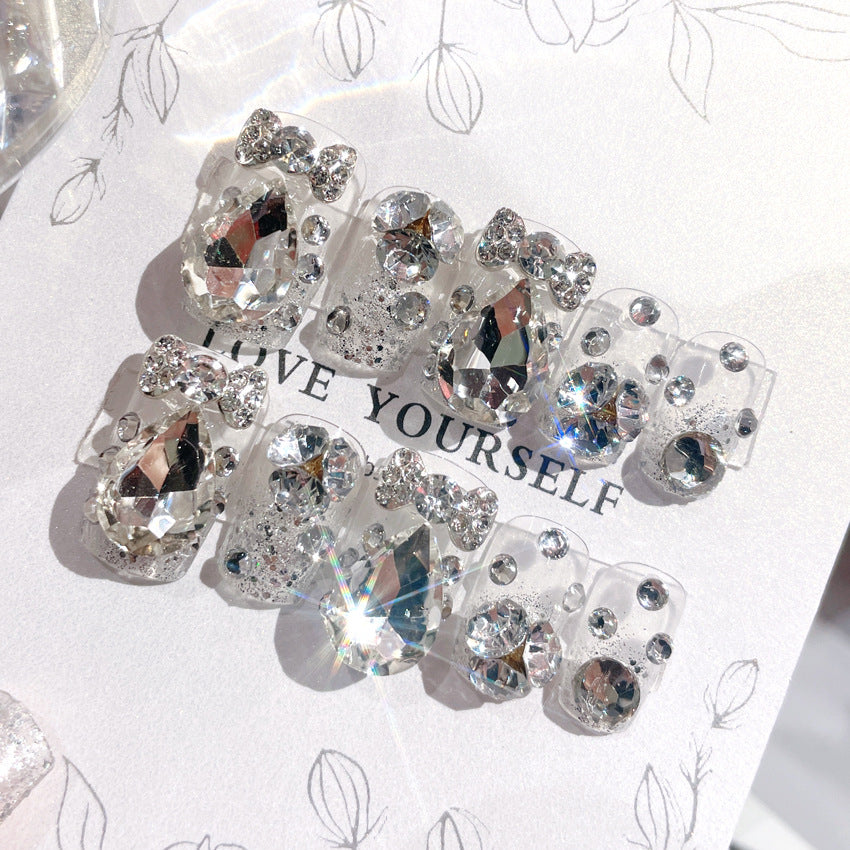 Fashion  nail Shining Finished Manicure 24 Pieces Bride Fake Nails Wholesale Wear Nail Gem Bride Nail Stickers U37