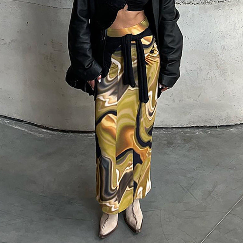 Fashion women's wear M22sk531 Autumn New 2024 High Waist Sheath Print Pleating Casual Fashion   Women's Skirt