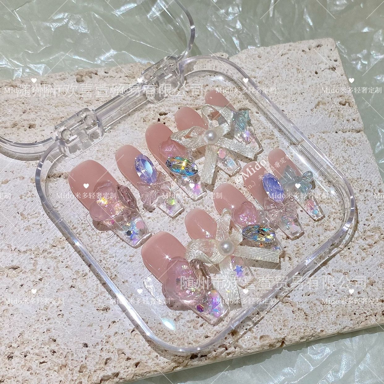 多巴胺长款｜光疗少女甲显白公主堆钻显白穿戴甲手工制作美甲