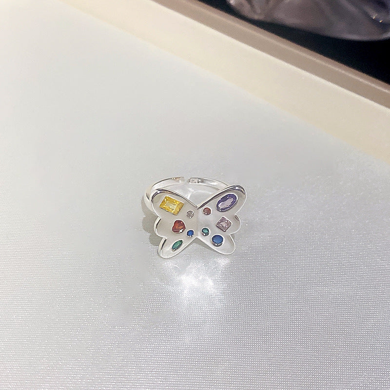 锆石波浪双层开口戒指小众ins冷淡风食指戒网红个性百搭手饰批发