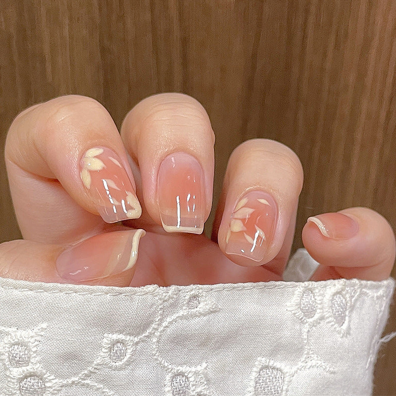 奶杏山茶花穿戴甲腮红指甲贴片法式美甲片假指甲美甲贴片成品甲片