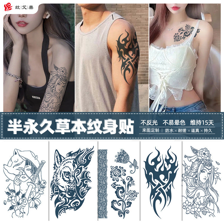 Free shipping Tattoo Factory in Stock Wholesale Herbal Semi-Permanent Tattoo Sticker Juice Tattoo Sticker Sweatproof and Waterproof Chest Tattoo Sticker