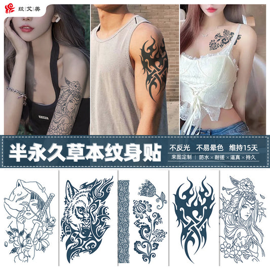 Free shipping Tattoo Factory in Stock Wholesale Herbal Semi-Permanent Tattoo Sticker Juice Tattoo Sticker Sweatproof and Waterproof Chest Tattoo Sticker