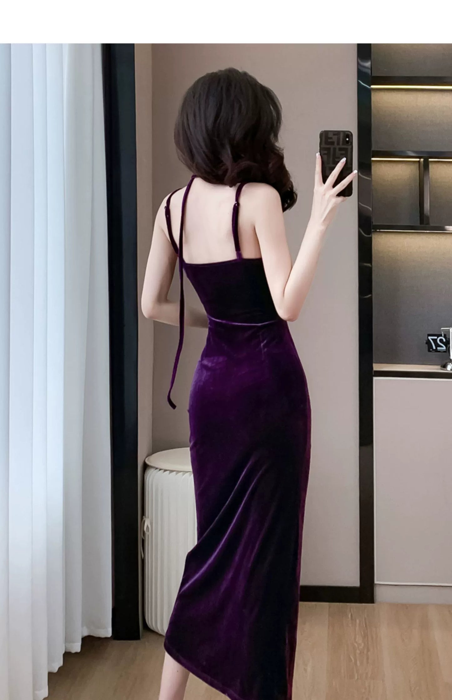 Fashion women's wear French Style Adult Lady like Woman Pleuche Spaghetti-Strap Dress Women's High-Grade Red Evening Dress 2024 Spring Women's Clothes Long Dress