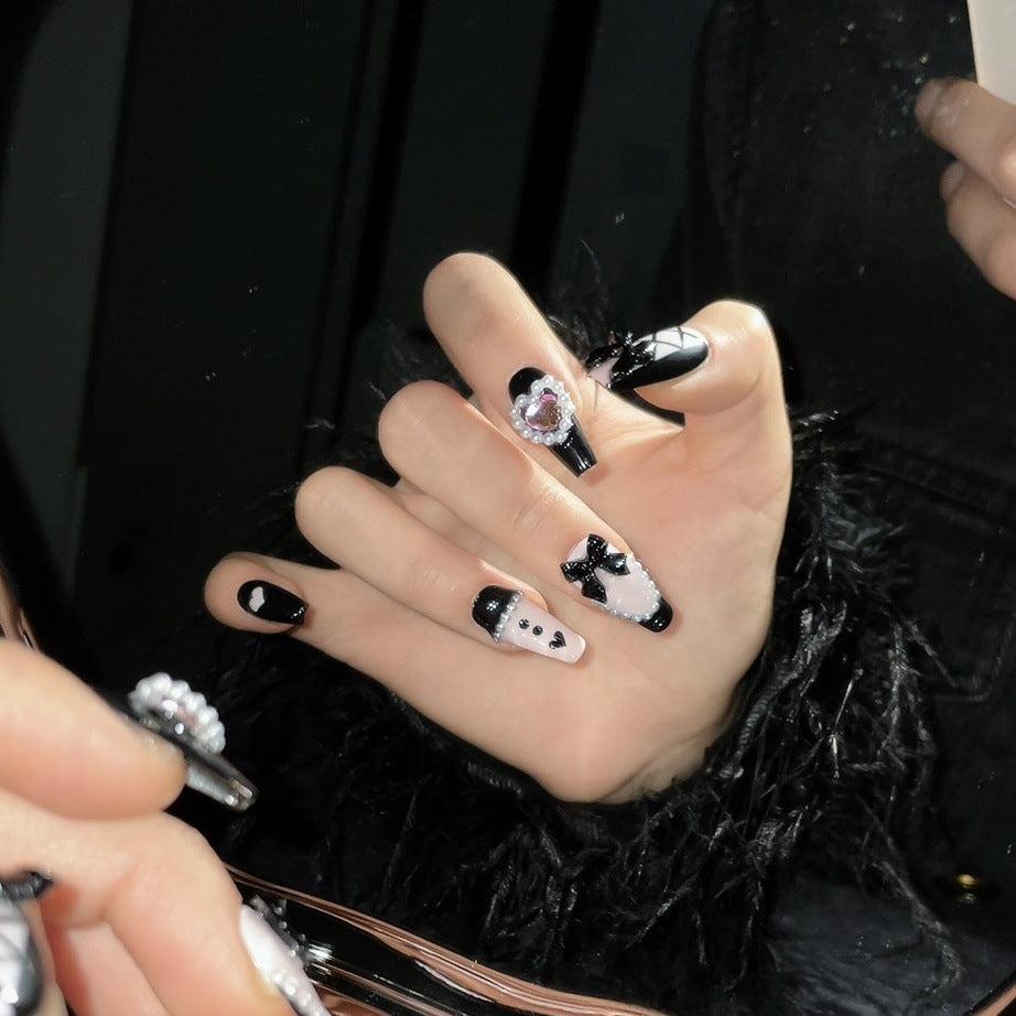 (Hand-made) Black Pink Barbie Heart of Hearts Manicure Nail Sticker (reusable)