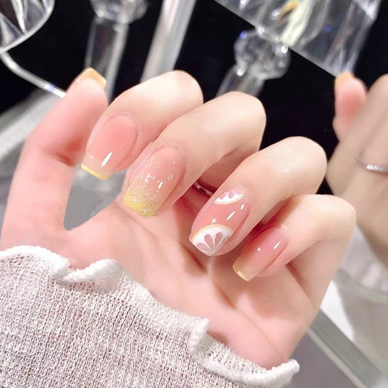 清凉柠檬穿戴甲闪闪法式指甲贴片裸色美甲片假指甲美甲贴成品甲片
