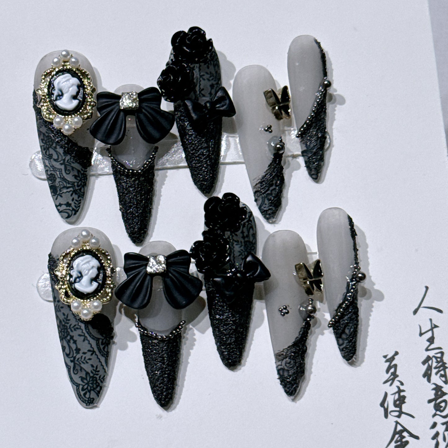 Hand-Worn Nail Sweet Cool Dark Baroque Beauty Head Camellia Long Pointed Nail Nail Stickers