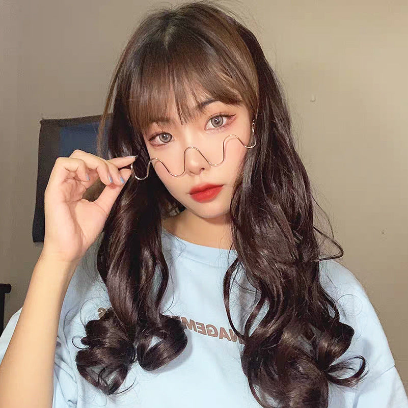 Women's fashion glasses波浪镶钻ins无镜片凹造型网红眼镜框架潮个性装饰线条显瘦素颜镜