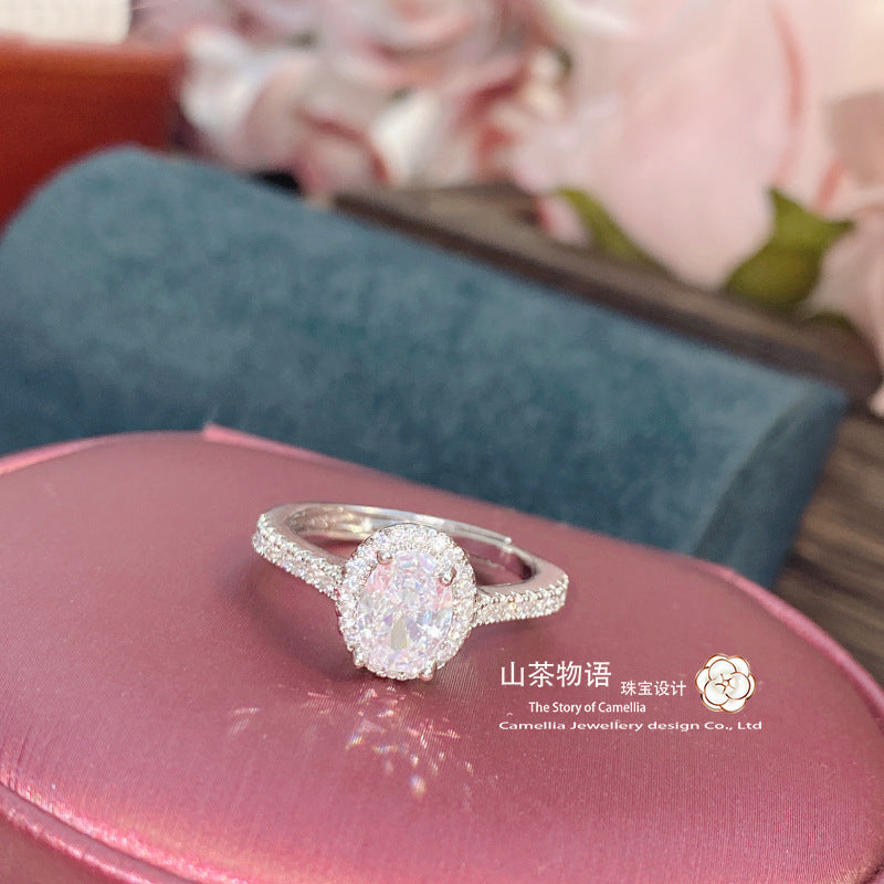 Camellia经典富家千金仿真钻鸽蛋戒指女 镀金强保色1克拉简约百搭