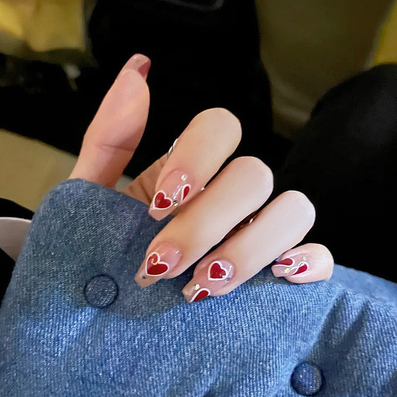 Fashion  nail Finished Nail Beauty Fake Nails Glue Long Nail Tip Wear Nail Finished Product Online Sensation Heart Wear Nail Patch X6