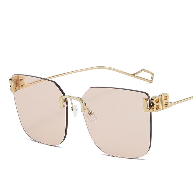 Women's fashion glasses 2022新款跨境B家无框切边太阳镜女时尚网红金属大框墨镜太阳眼镜