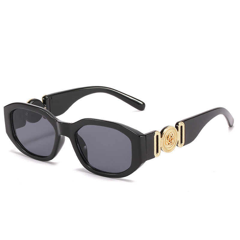Women's fashion glasses 2024新款小方框太阳镜 欧美潮流人头同款多边形眼镜 个性花纹墨镜