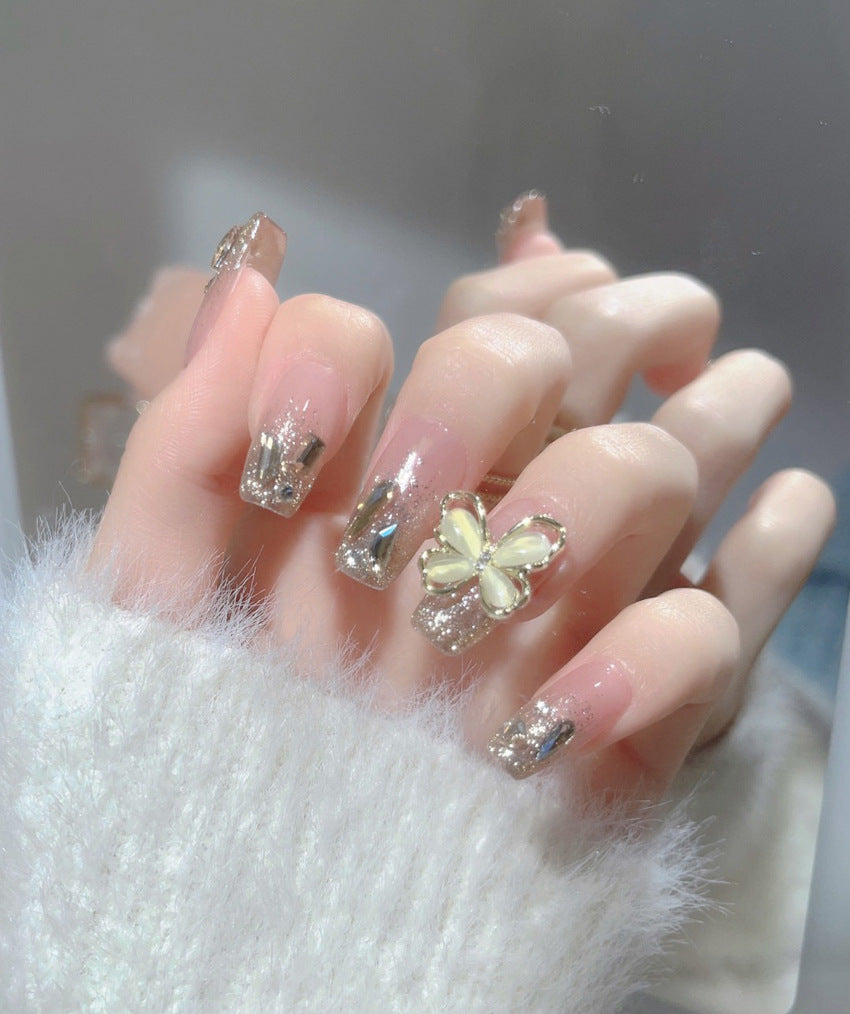 Fashion  nail New Manicure Wear Nail Advanced Pure Desire Wind Rhinestone Nail Patch Wear Nail Butterfly Nail Stickers Wholesale A40