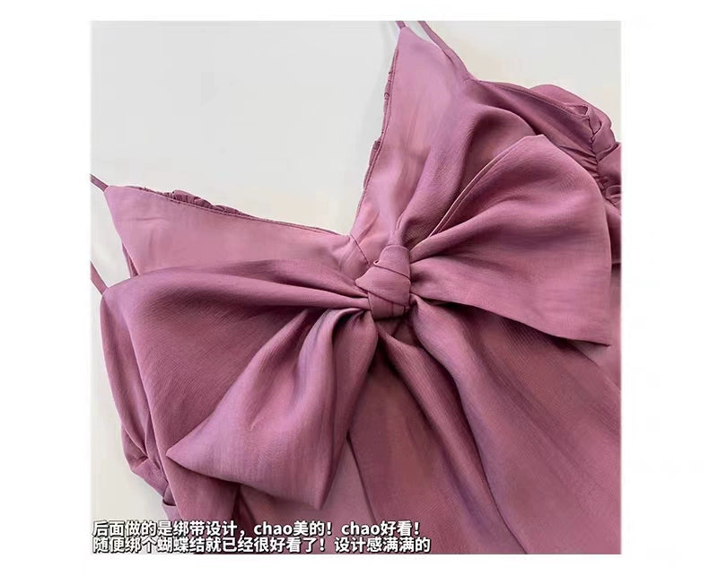 Fashion women's wear Beautiful Dopamine Special-Interest Design Lace-up Pleated Backless Vacation Style Sling Dress High-Grade Sense Temperament Long Dress