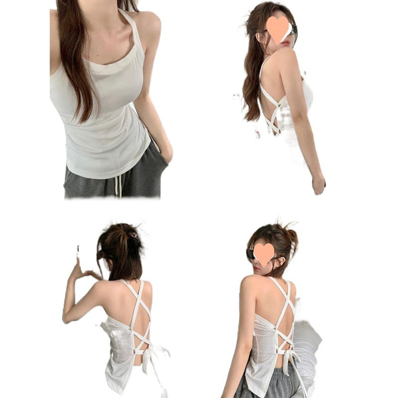 Dopamine tops Free shipping Tattoo Summer Sexy Hollow Back Straps Suspender Vest Women's Chest Pad Dopamine Wear Top Thin