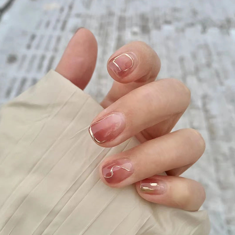 氤氲流金穿戴甲渐变指甲贴片金属美甲片玫瑰色假指甲美甲贴片成品