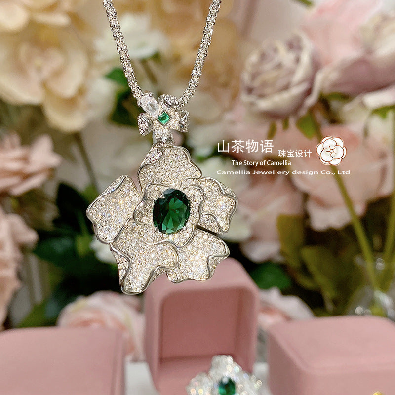 Camellia嘉柏俪祖母绿蝴蝶套装 镀金微镶琉璃绿尖晶树叶锆石戒指