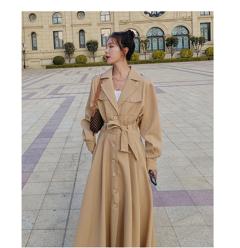 Fashion women's wear Real Shot Large Skirt Windbreaker Dress Women's Mid-Length 2024 Autumn and Winter Clothing New Waist Trimming Fashion Fashion Coat