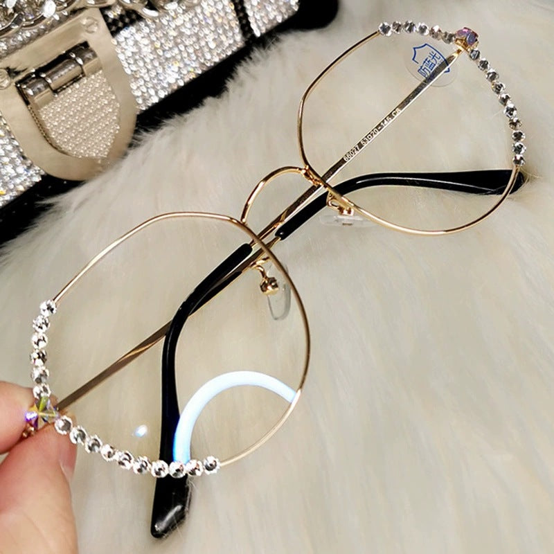Women's fashion glasses新款水钻防蓝光眼镜女士眼睛素颜神器显瘦护目拍照神奇平光镜
