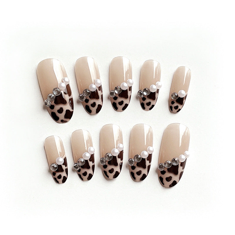Fashion  nail Wear Armor Nail Stickers Nail Patch Fake Nails Removable Leopard Printed Pearl Nail Tip Nail Sticker X3