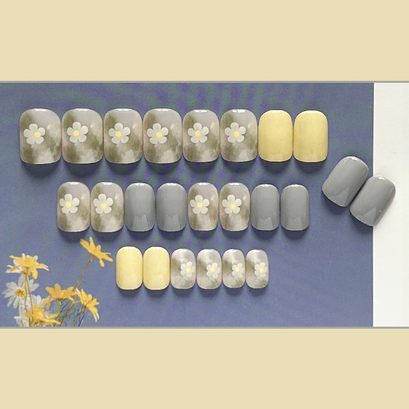 油画春天穿戴甲花朵指甲贴片晕染美甲片跳色假指甲美甲贴片成品甲